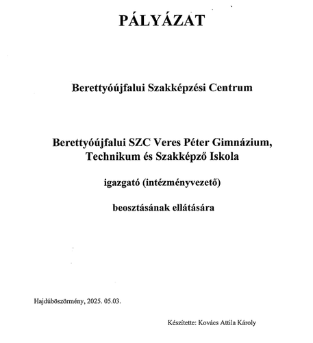 Kovács Attila Károly vezetési programja (Az igazgatói megbízásra benyújtott pályázat részét képezi)
